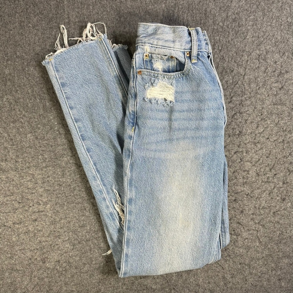 PacSun Ultra High Rise Slim Distressed Light Wash Jeans Raw Hem Size 22